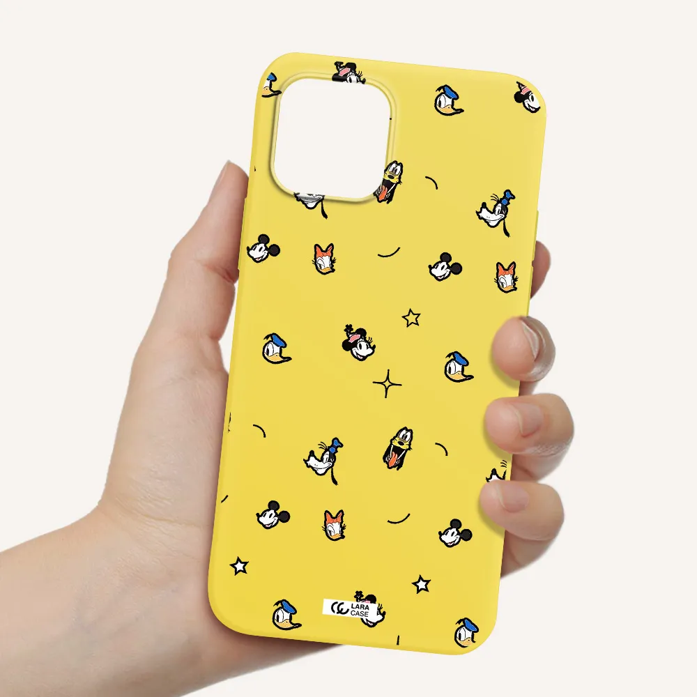 disney face pattern Apple iPhone 12 mini Silicone canary yellow Case