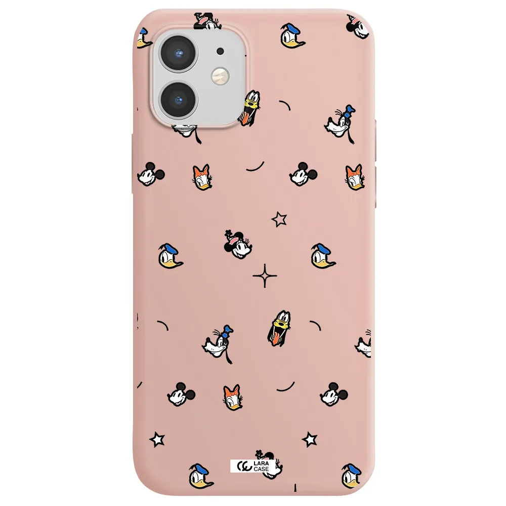 disney face pattern Apple iPhone 12 mini Silicone pastel pink Case