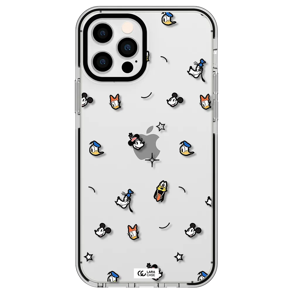disney face pattern Apple iPhone 12 pro impact black border Case