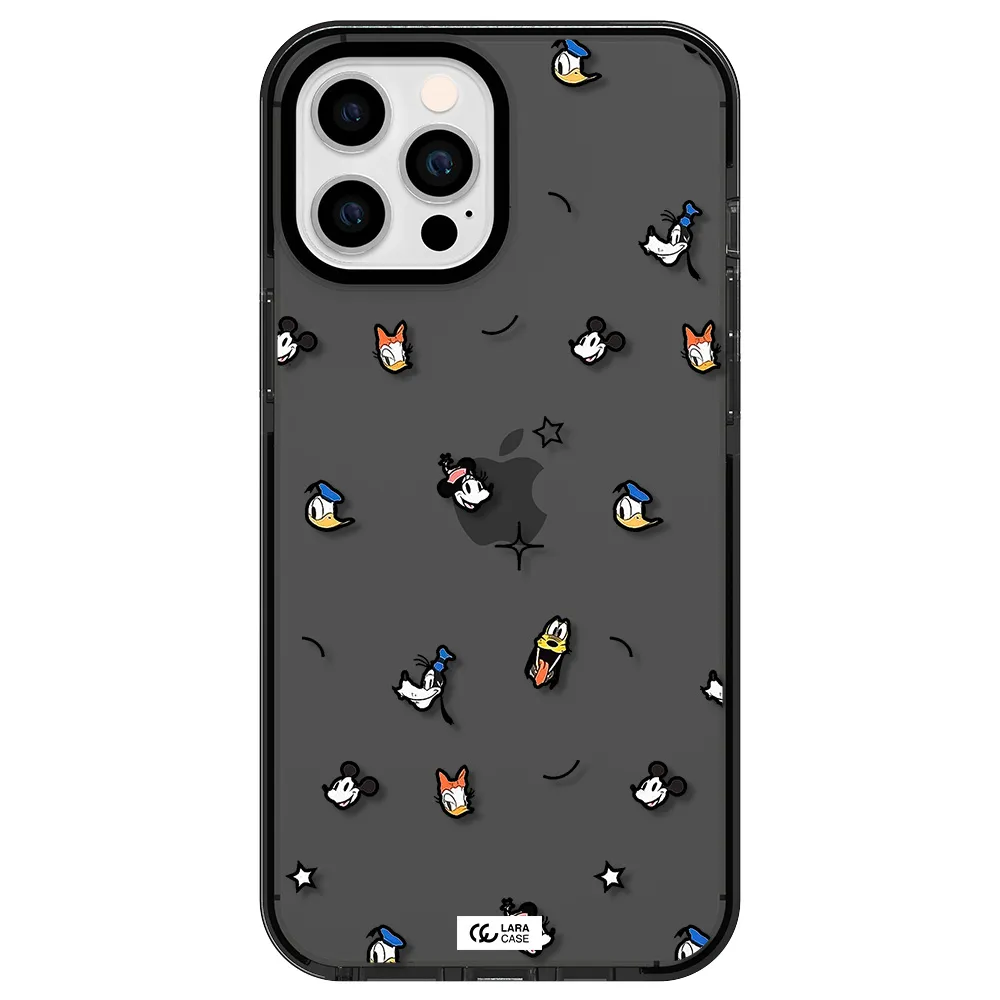 disney face pattern Apple iPhone 12 pro max impact Smoke Black Case