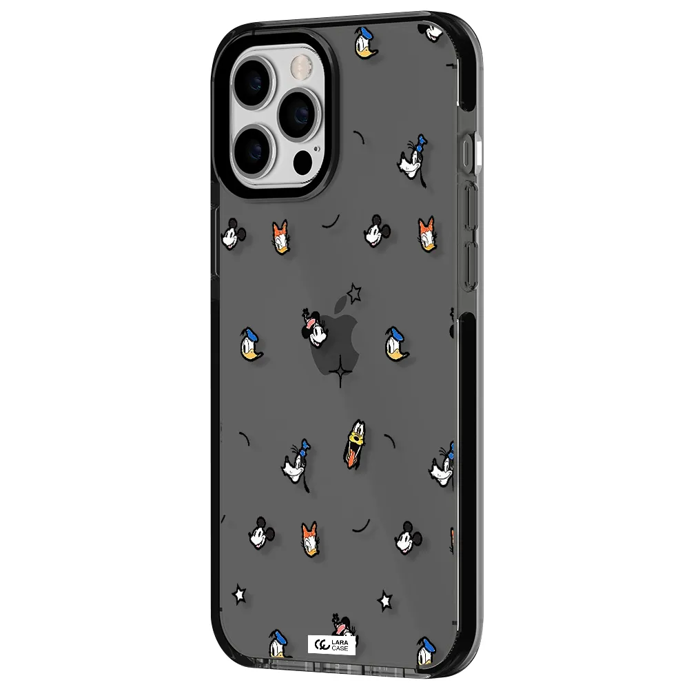 disney face pattern Apple iPhone 12 pro max impact Smoke Black Case