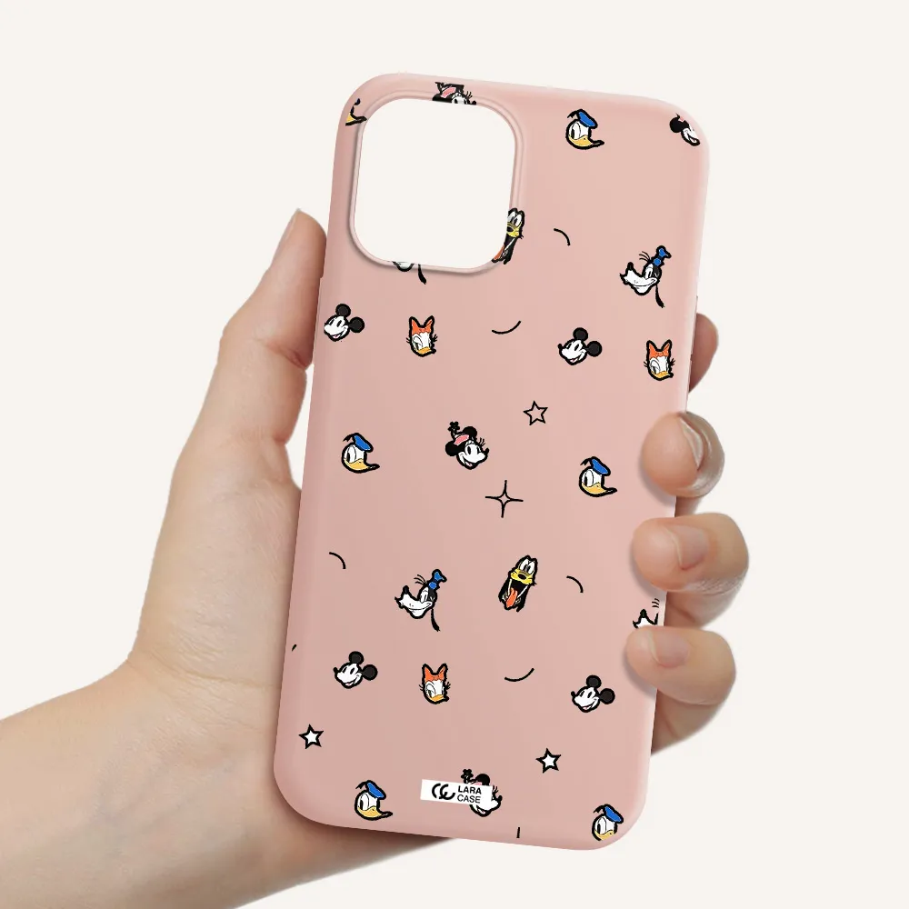 disney face pattern Apple iPhone 12 pro Silicone pastel pink Case