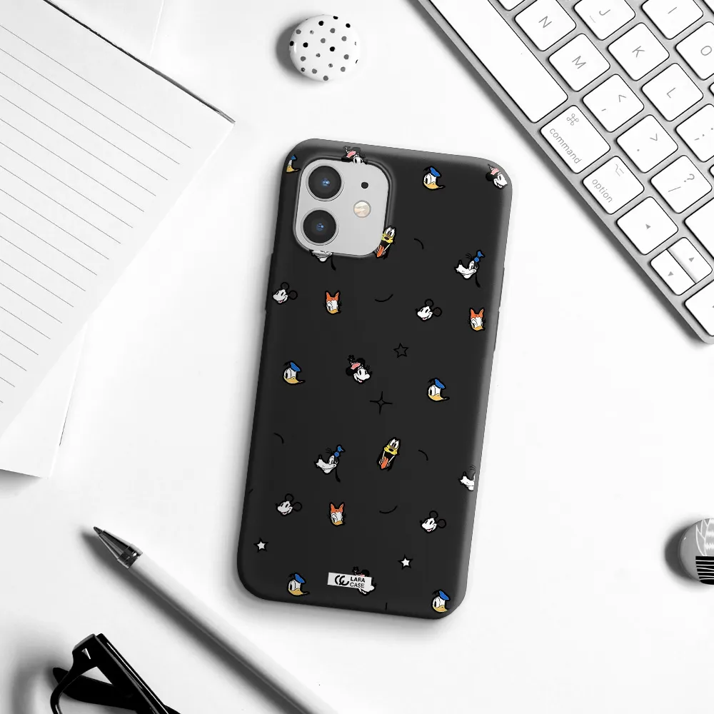 disney face pattern Apple iPhone 12 Silicone black Case