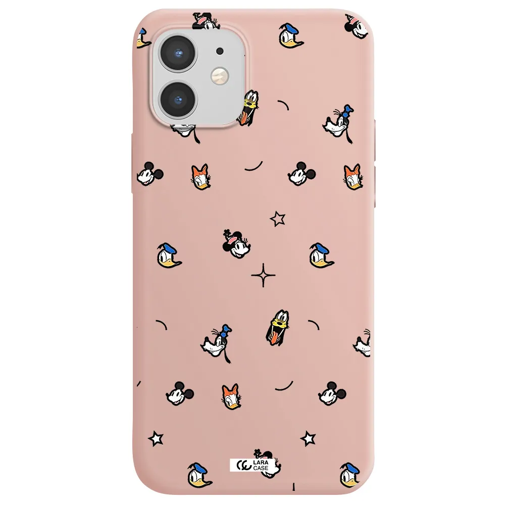 disney face pattern Apple iPhone 12 Silicone pastel pink Case