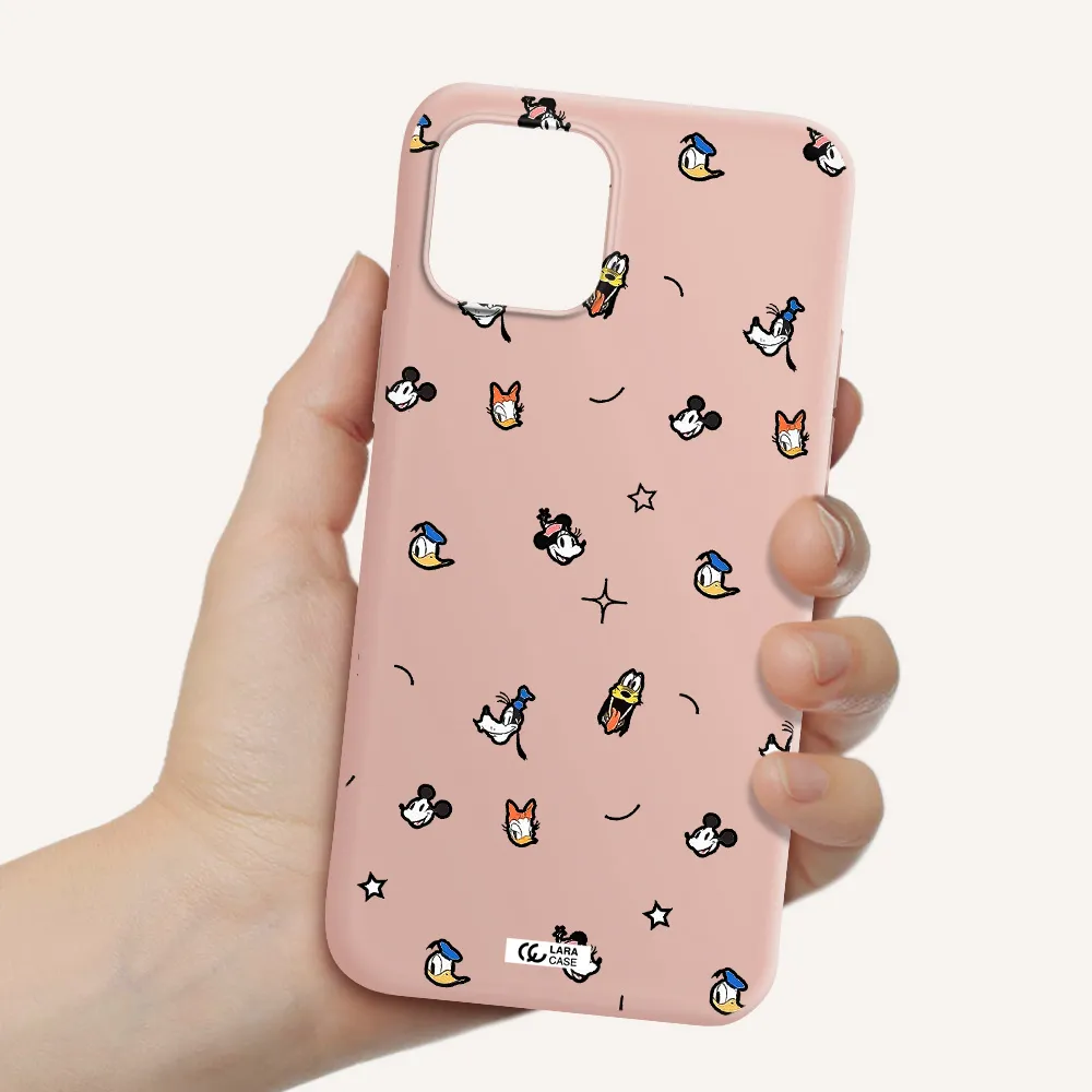 disney face pattern Apple iPhone 12 Silicone pastel pink Case