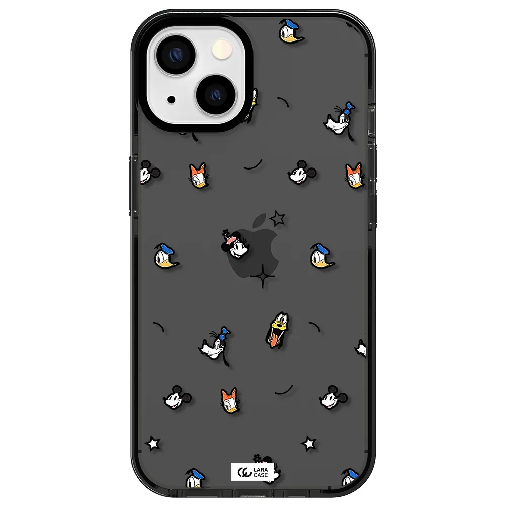 disney face pattern Apple iPhone 13 impact Smoke Black Case