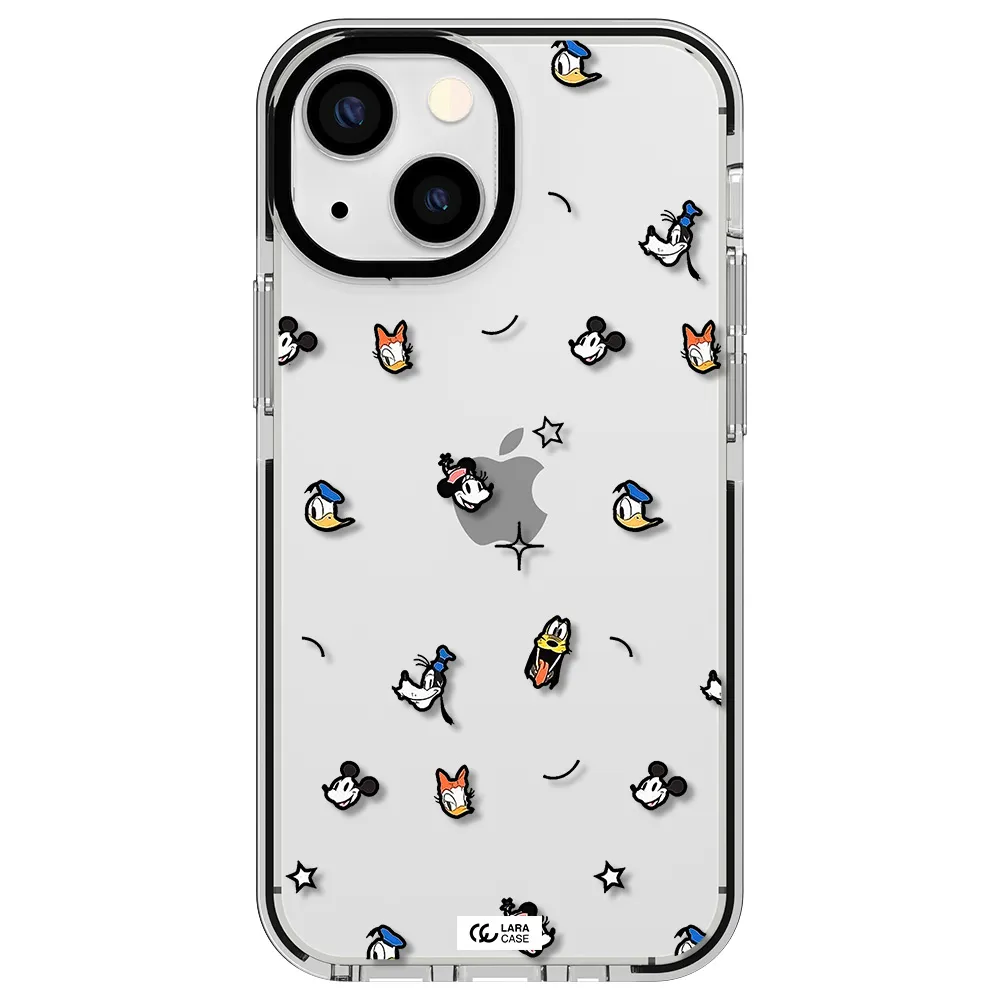 disney face pattern Apple iPhone 13 mini impact black border Case