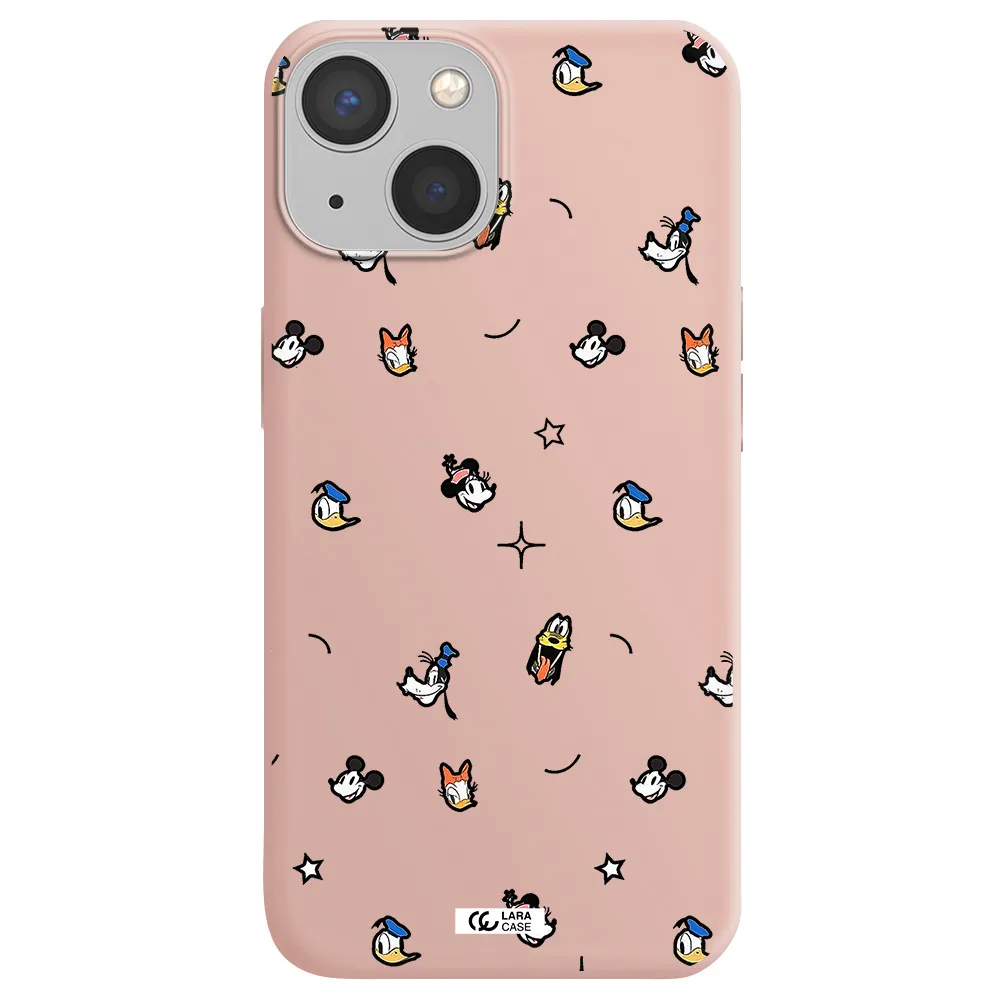 disney face pattern Apple iPhone 13 mini Silicone pastel pink Case