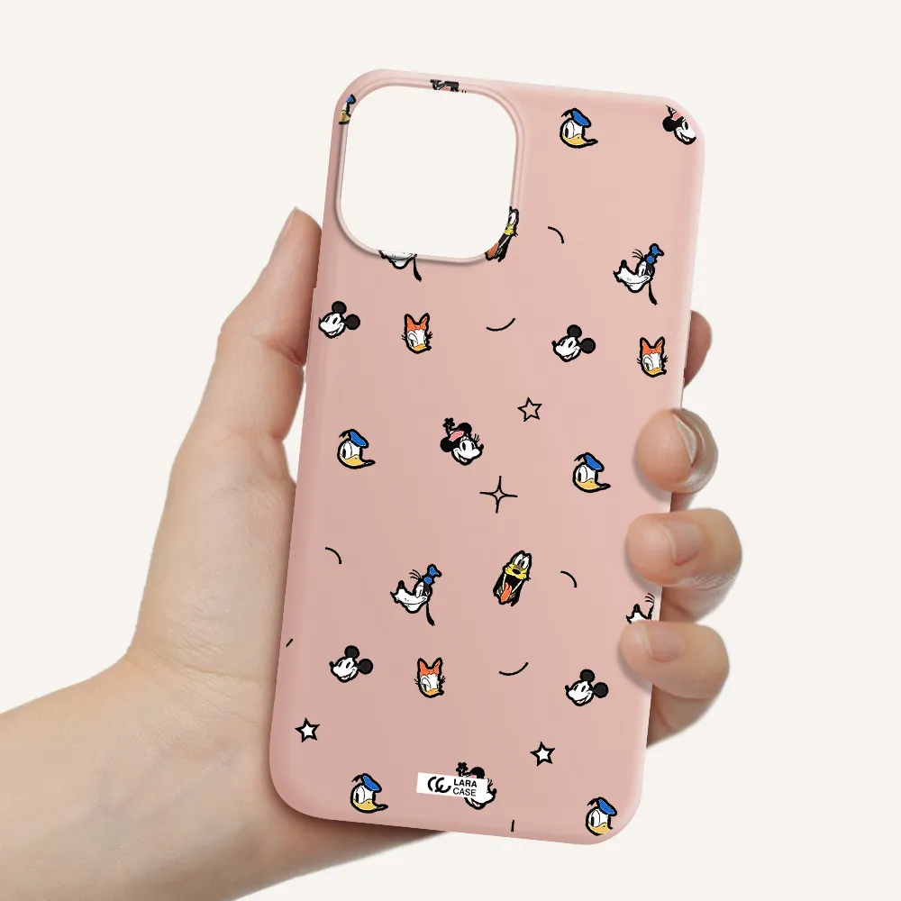 disney face pattern Apple iPhone 13 mini Silicone pastel pink Case