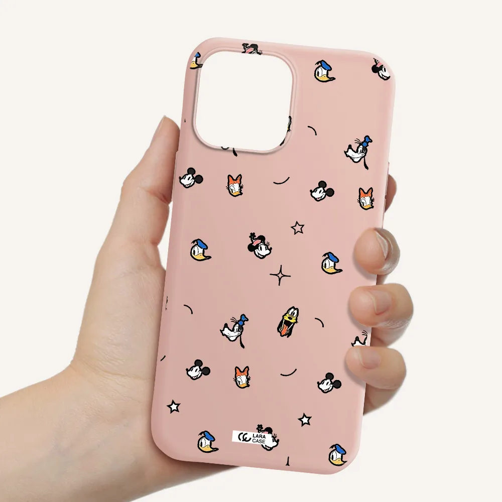 disney face pattern Apple iPhone 13 Pro Max Silicone pastel pink Case