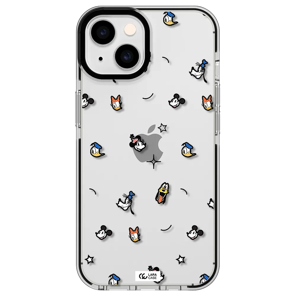 disney face pattern Apple iPhone 14 impact black border Case