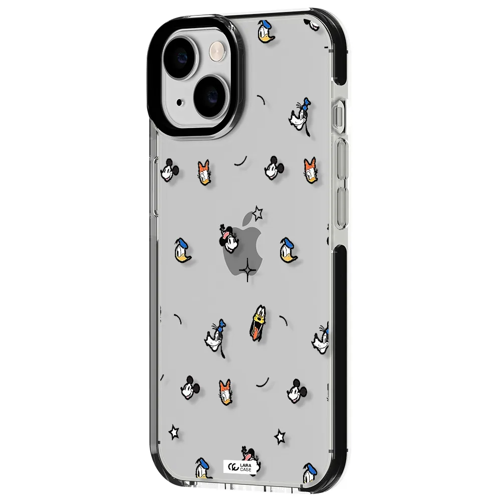 disney face pattern Apple iPhone 14 impact black border Case
