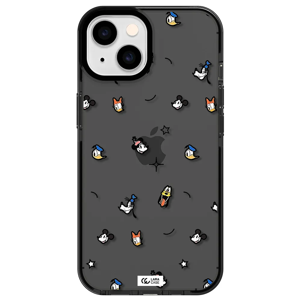 disney face pattern Apple iPhone 14 impact Smoke Black Case