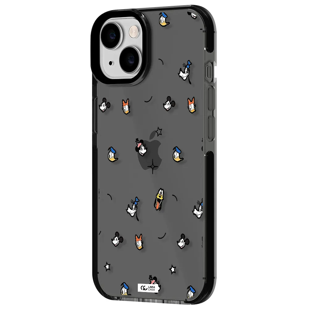 disney face pattern Apple iPhone 14 impact Smoke Black Case