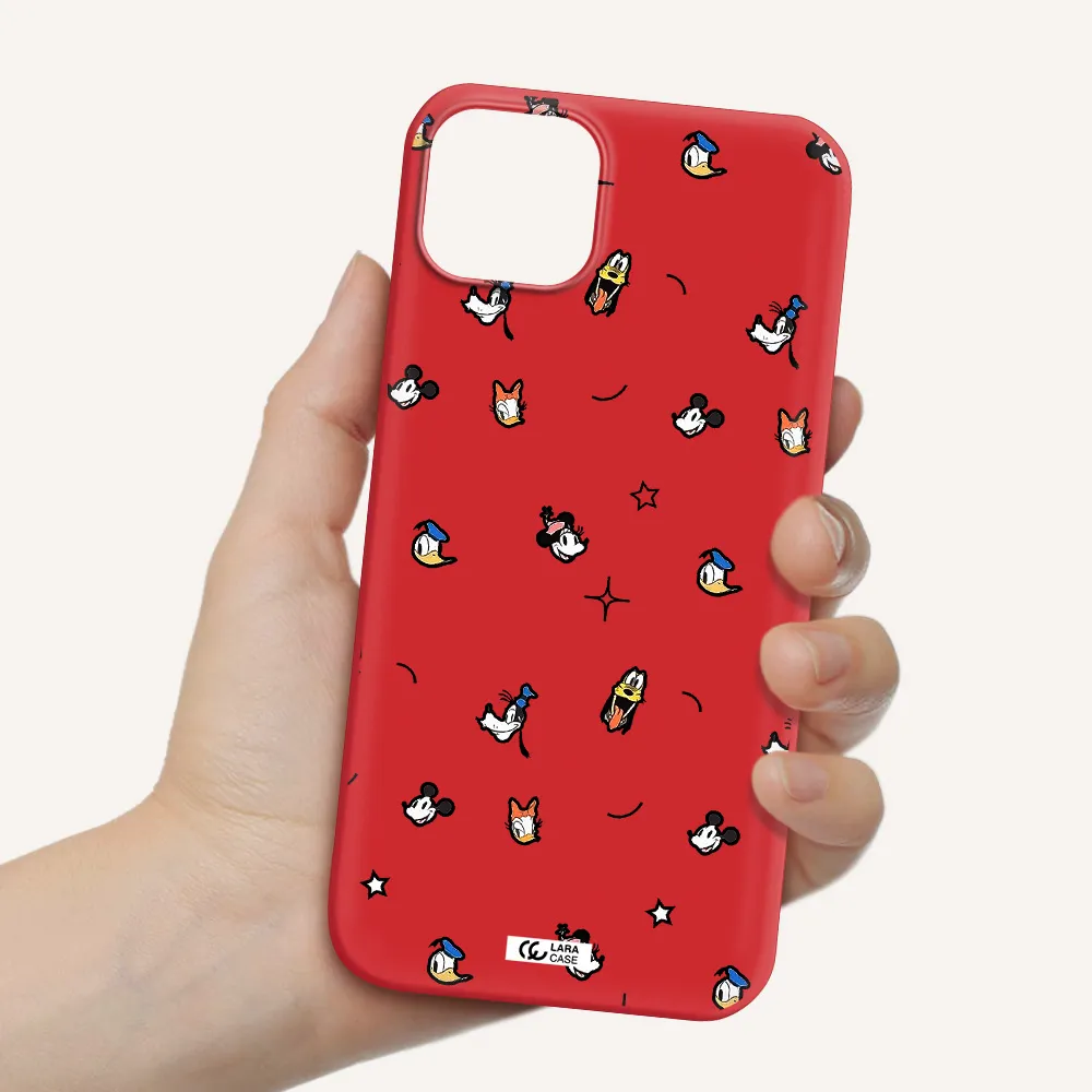 disney face pattern Apple iPhone 14 plus Silicone Imperial Red Case