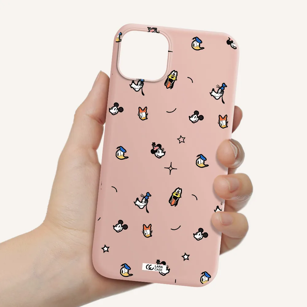 disney face pattern Apple iPhone 14 plus Silicone pastel pink Case