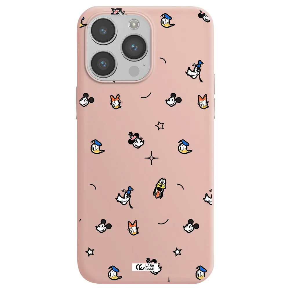 disney face pattern Apple iPhone 14 pro max Silicone pastel pink Case