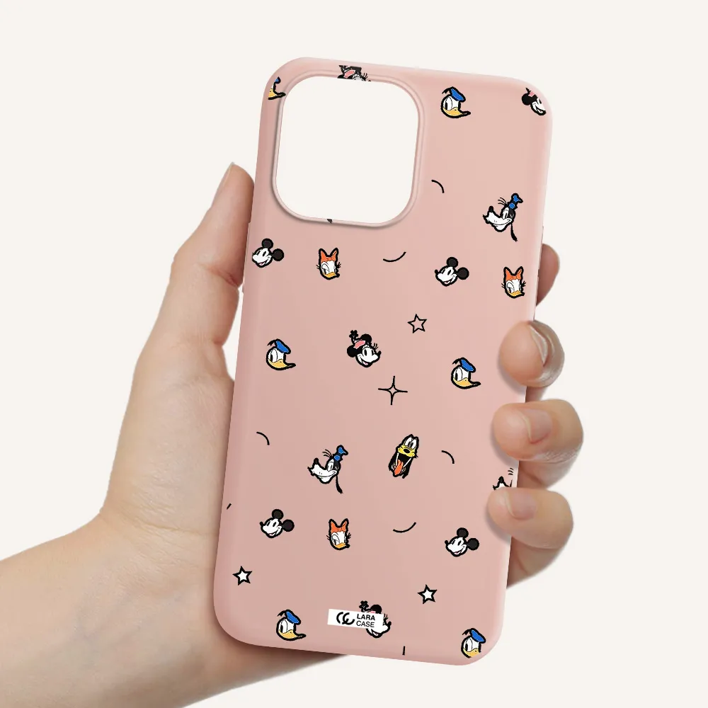 disney face pattern Apple iPhone 14 pro max Silicone pastel pink Case