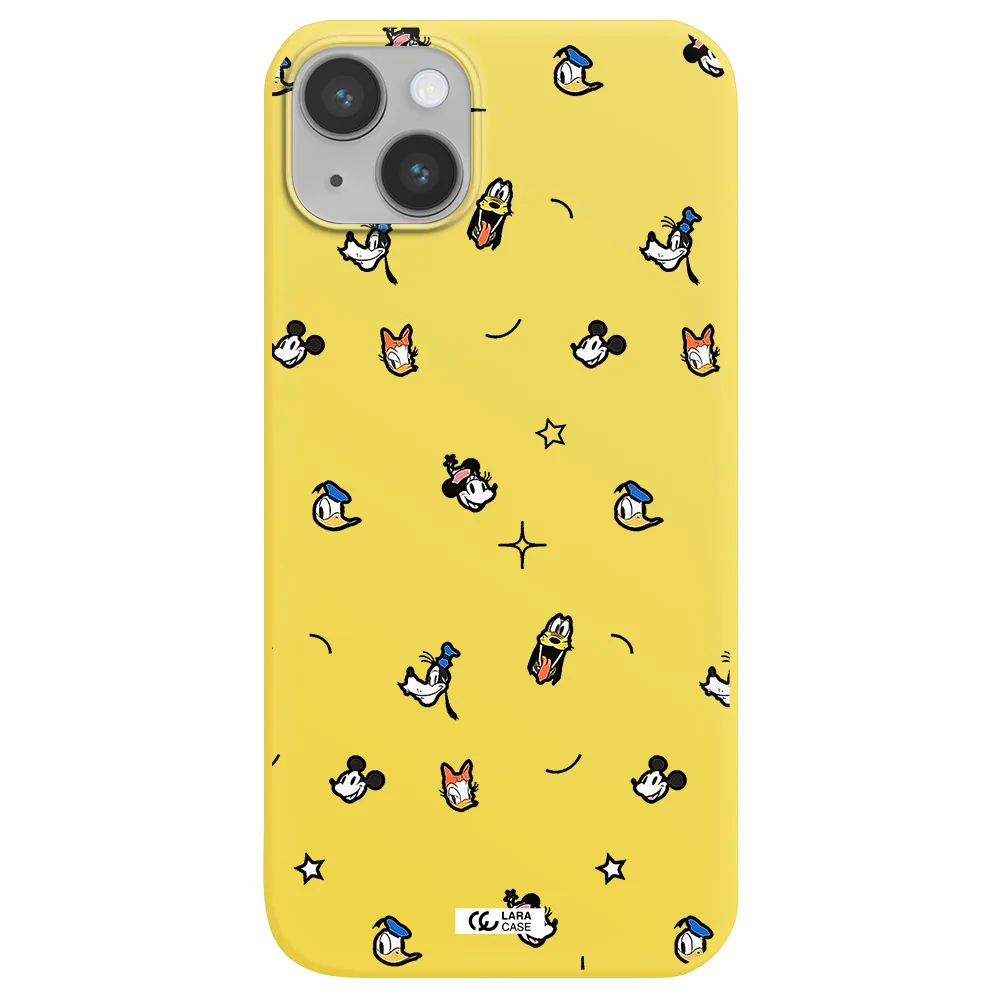 disney face pattern Apple iPhone 14 Silicone canary yellow Case
