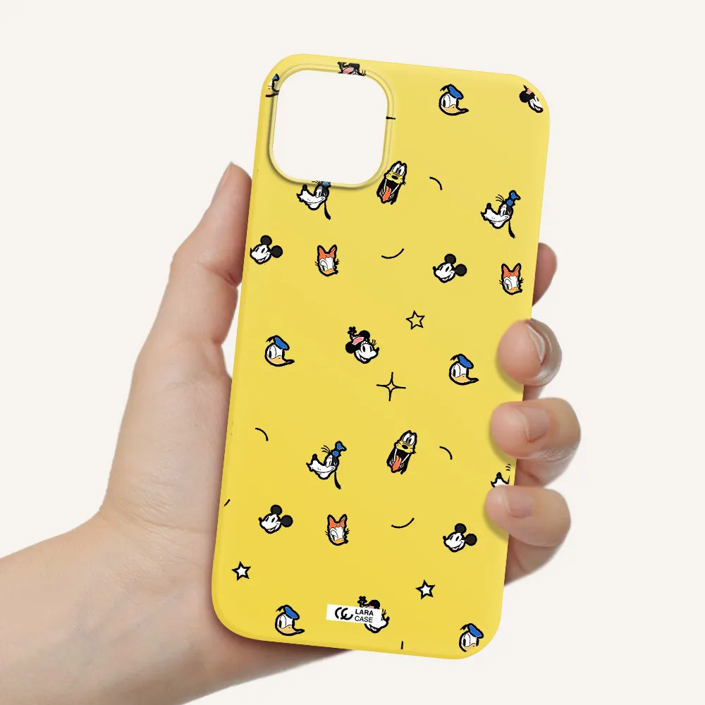 disney face pattern Apple iPhone 14 Silicone canary yellow Case