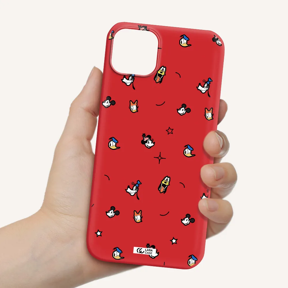 disney face pattern Apple iPhone 14 Silicone Imperial Red Case