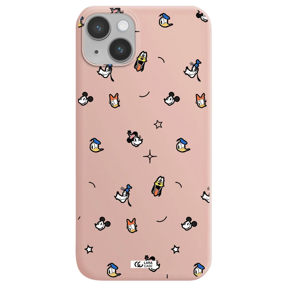 disney face pattern Apple iPhone 14 Silicone pastel pink Case