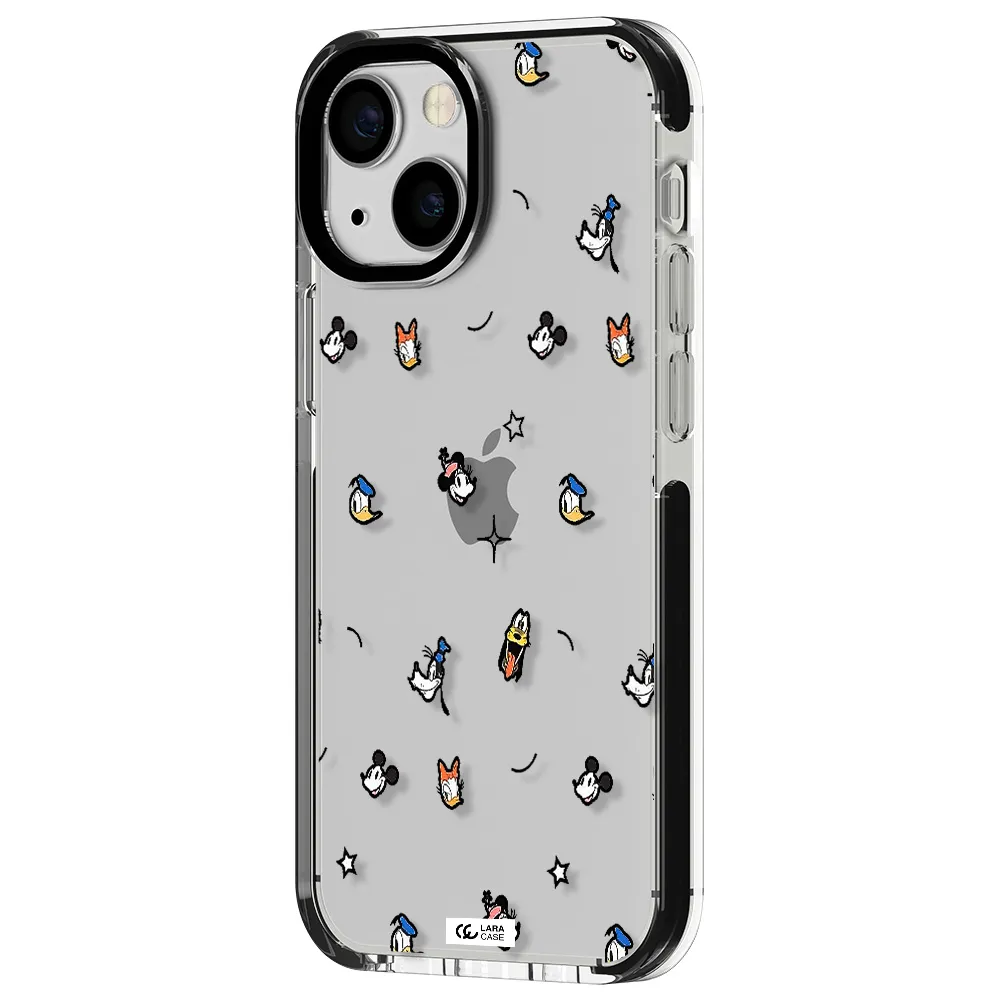 disney face pattern Apple iPhone 15 impact black border Case