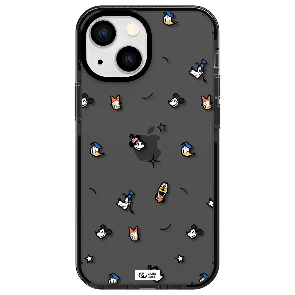 disney face pattern Apple iPhone 15 impact Smoke Black Case