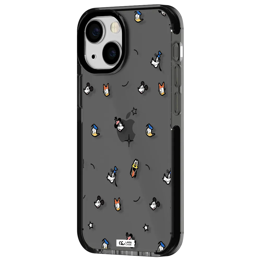 disney face pattern Apple iPhone 15 impact Smoke Black Case
