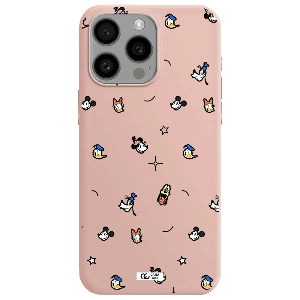 disney face pattern Apple Iphone 15 Pro max Silicone pastel pink Case
