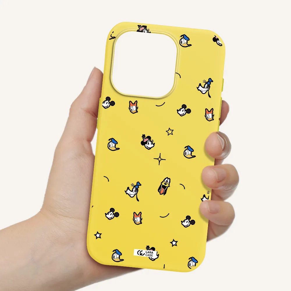 Disney Face Pattern Apple Iphone 15 Pro Silicone Canary Yellow Case