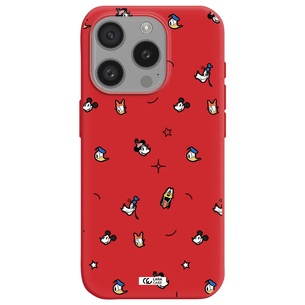 Disney Face Pattern Apple Iphone 15 Pro Silicone Imperial Red Case