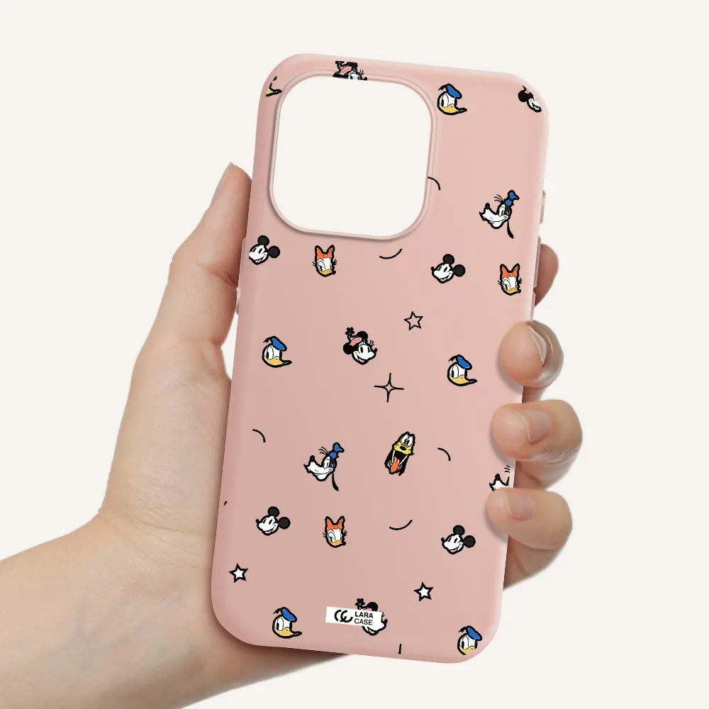 Disney Face Pattern Apple Iphone 15 Pro Silicone Pastel Pink Case