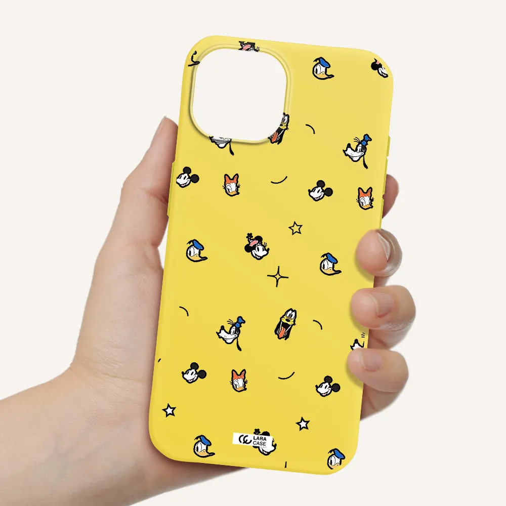 disney face pattern Apple iPhone 15 Silicone canary yellow Case