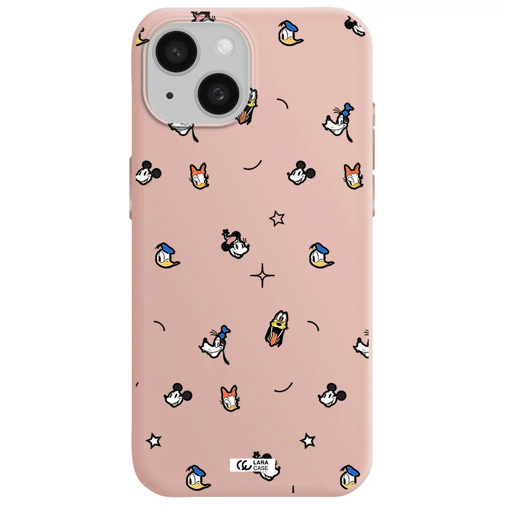 Disney Face Pattern Apple Iphone 15 Silicone Pastel Pink Case
