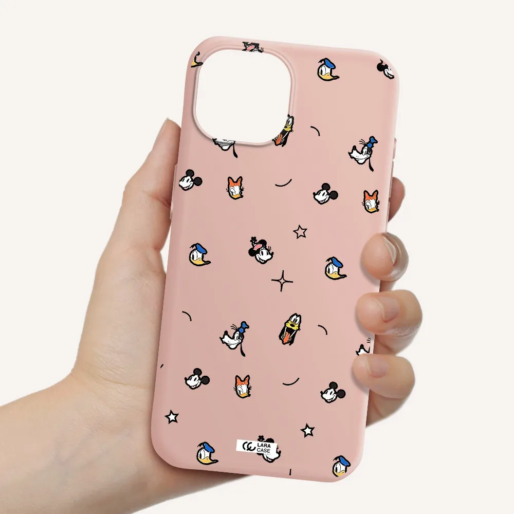 Disney Face Pattern Apple Iphone 15 Silicone Pastel Pink Case