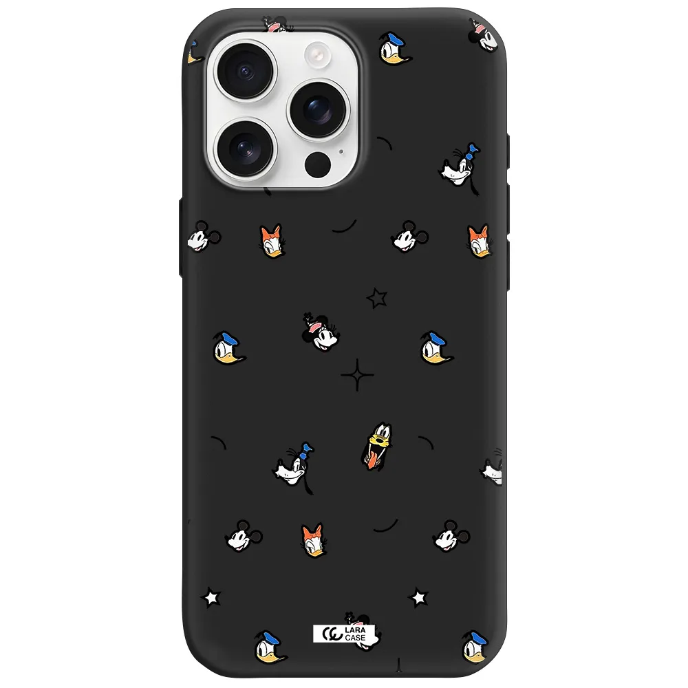 Disney Face Pattern Apple Iphone 16 Pro Max Silicone Black Case