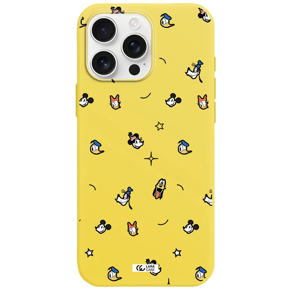 Disney Face Pattern Apple Iphone 16 Pro Max Silicone Canary Yellow Case