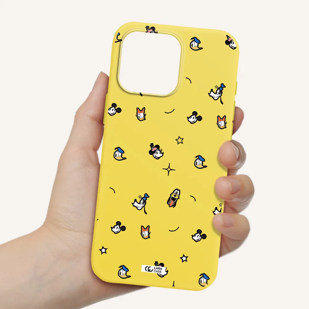 Disney Face Pattern Apple Iphone 16 Pro Max Silicone Canary Yellow Case
