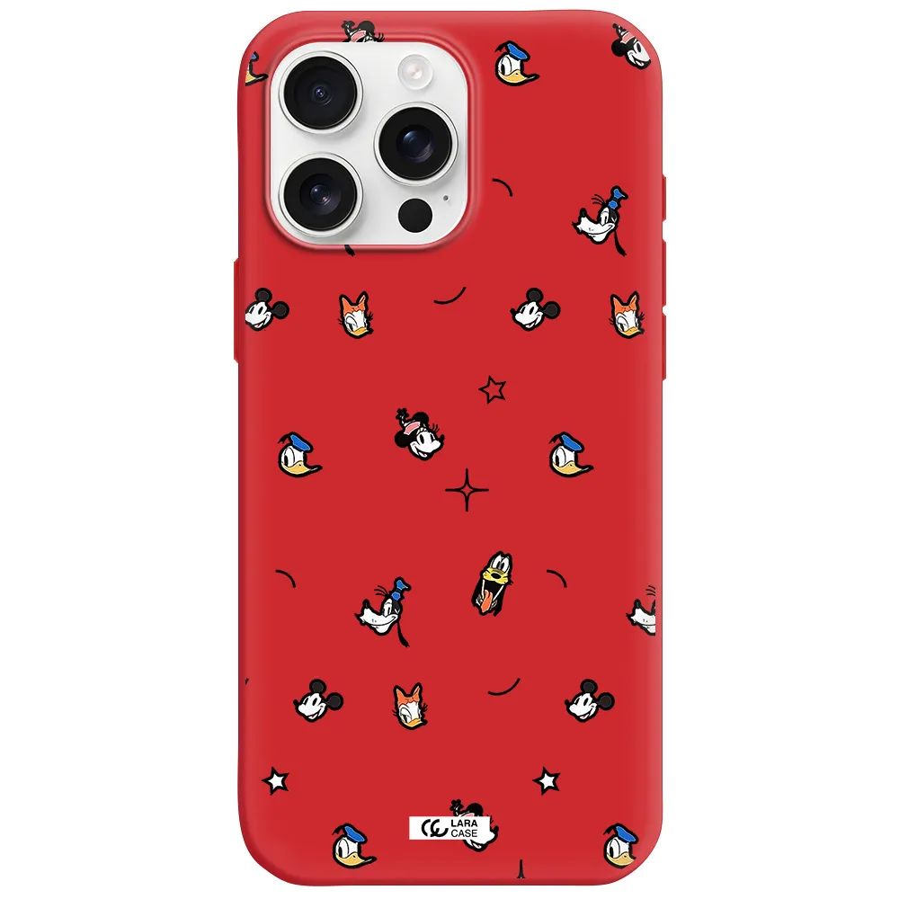 Disney Face Pattern Apple Iphone 16 Pro Max Silicone Imperial Red Case