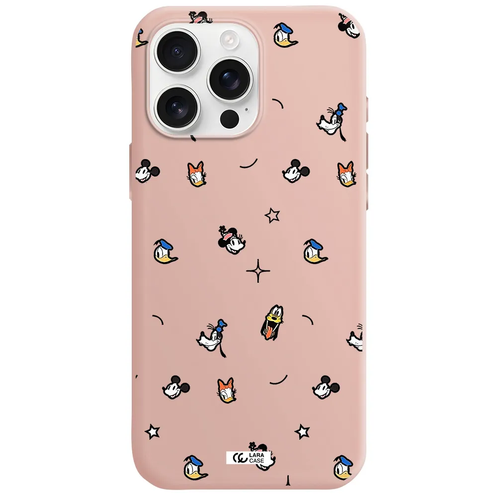 Disney Face Pattern Apple Iphone 16 Pro Max Silicone Pastel Pink Case