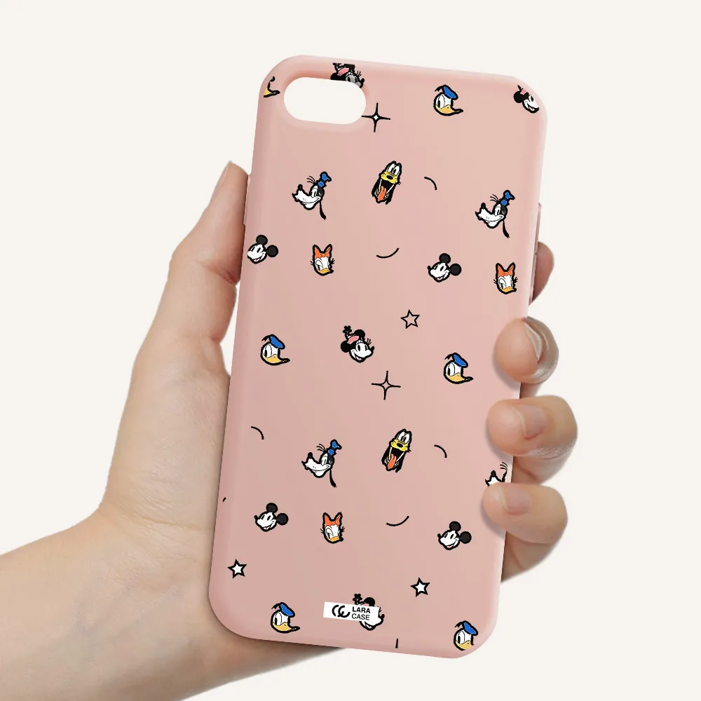 disney face pattern Apple iPhone 7 Silicone pastel pink Case