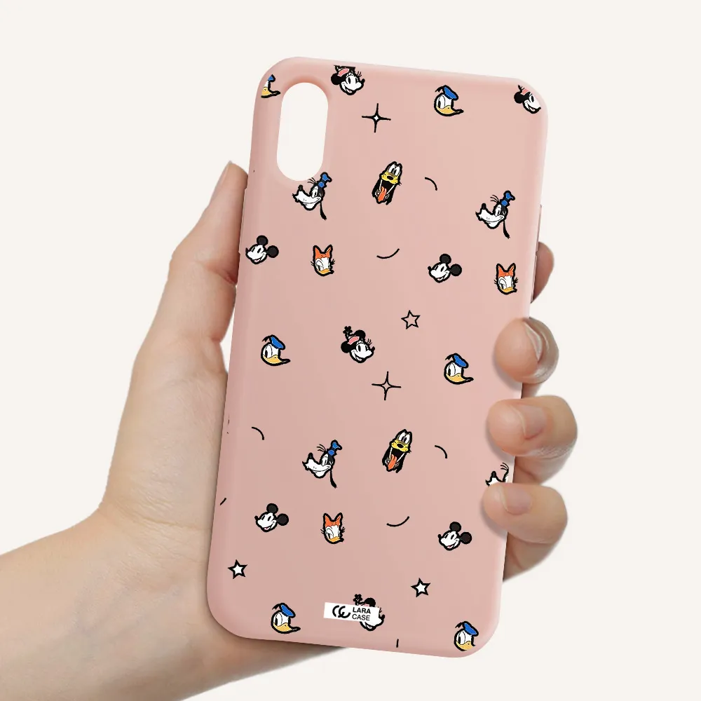 disney face pattern Apple iPhone X Silicone pastel pink Case