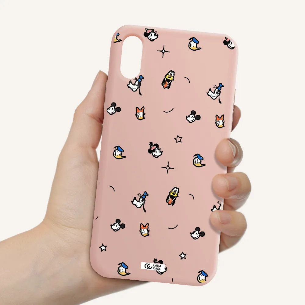 disney face pattern Apple iPhone XS Silicone pastel pink Case