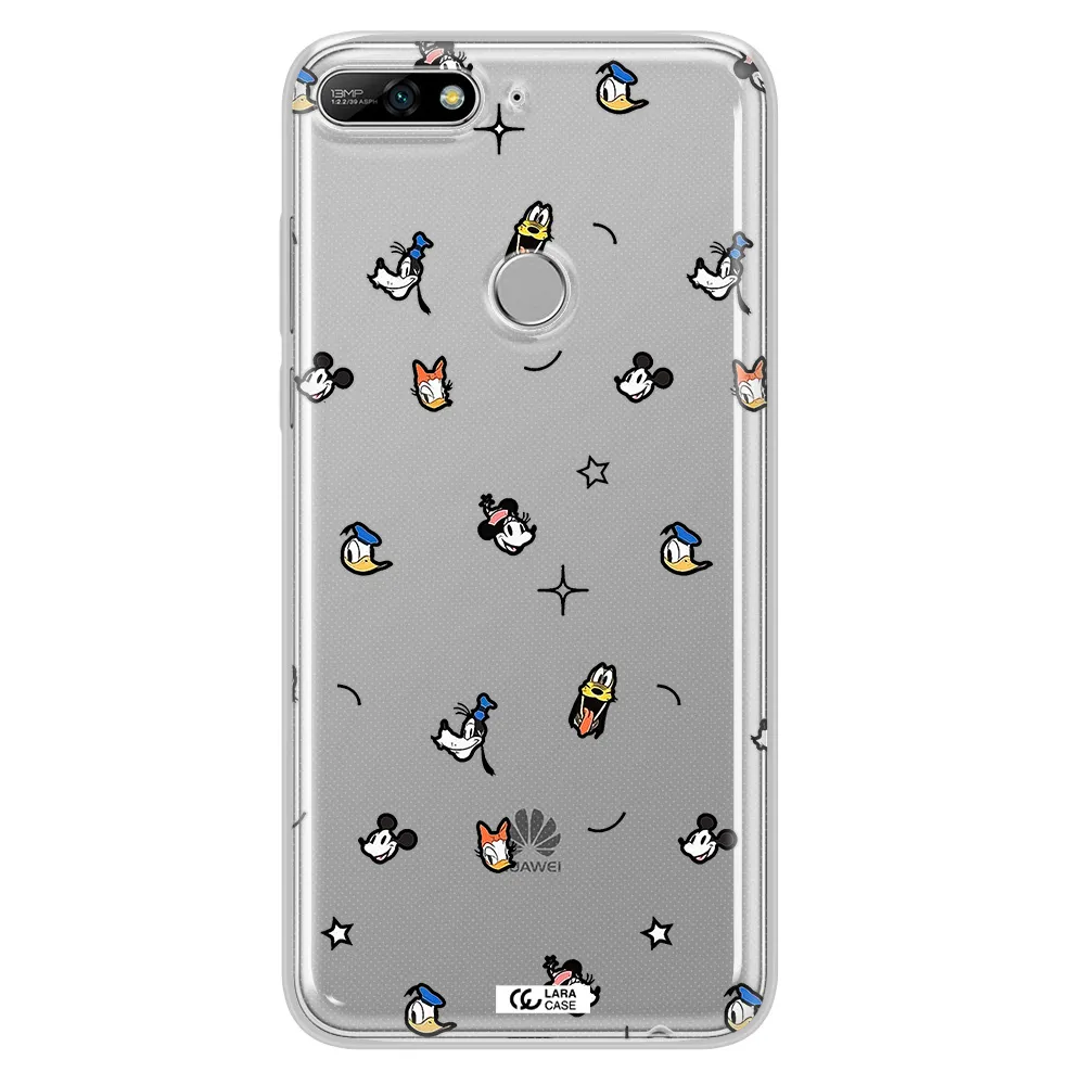 Disney Face Pattern Huawei Y7 2018 Clear Tpu Case