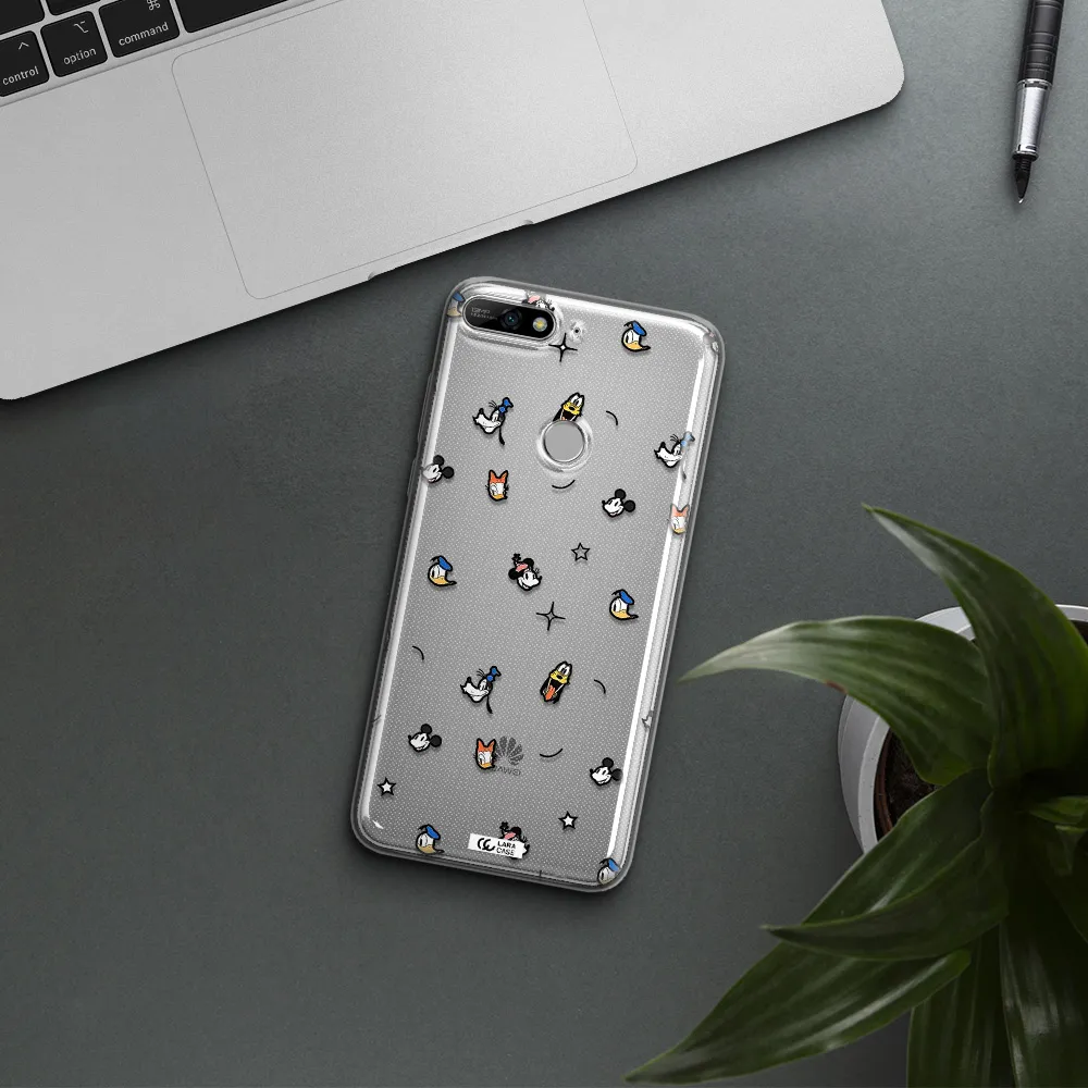 Disney Face Pattern Huawei Y7 2018 Clear Tpu Case