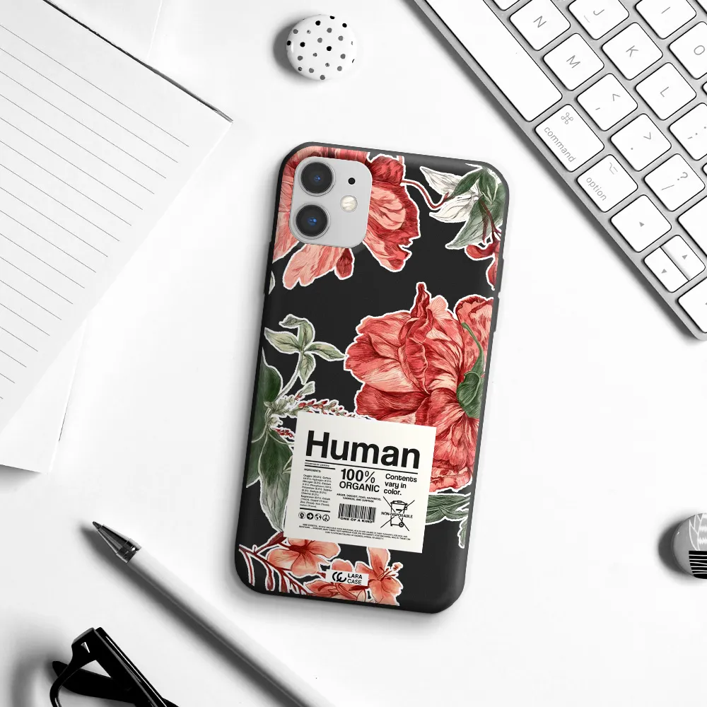 a cover of a book with flowers Apple iPhone 11 Silicone black Case