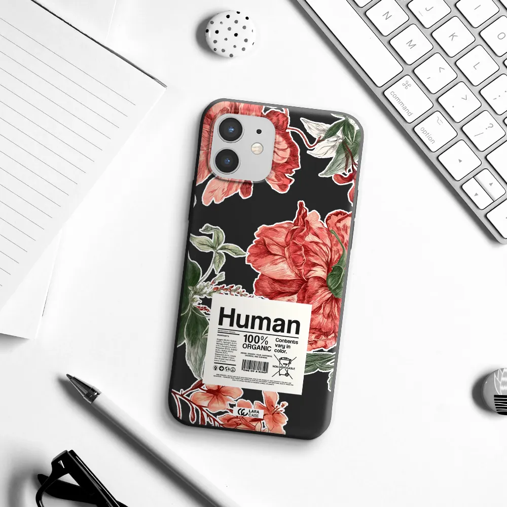 a cover of a book with flowers Apple iPhone 12 Silicone black Case