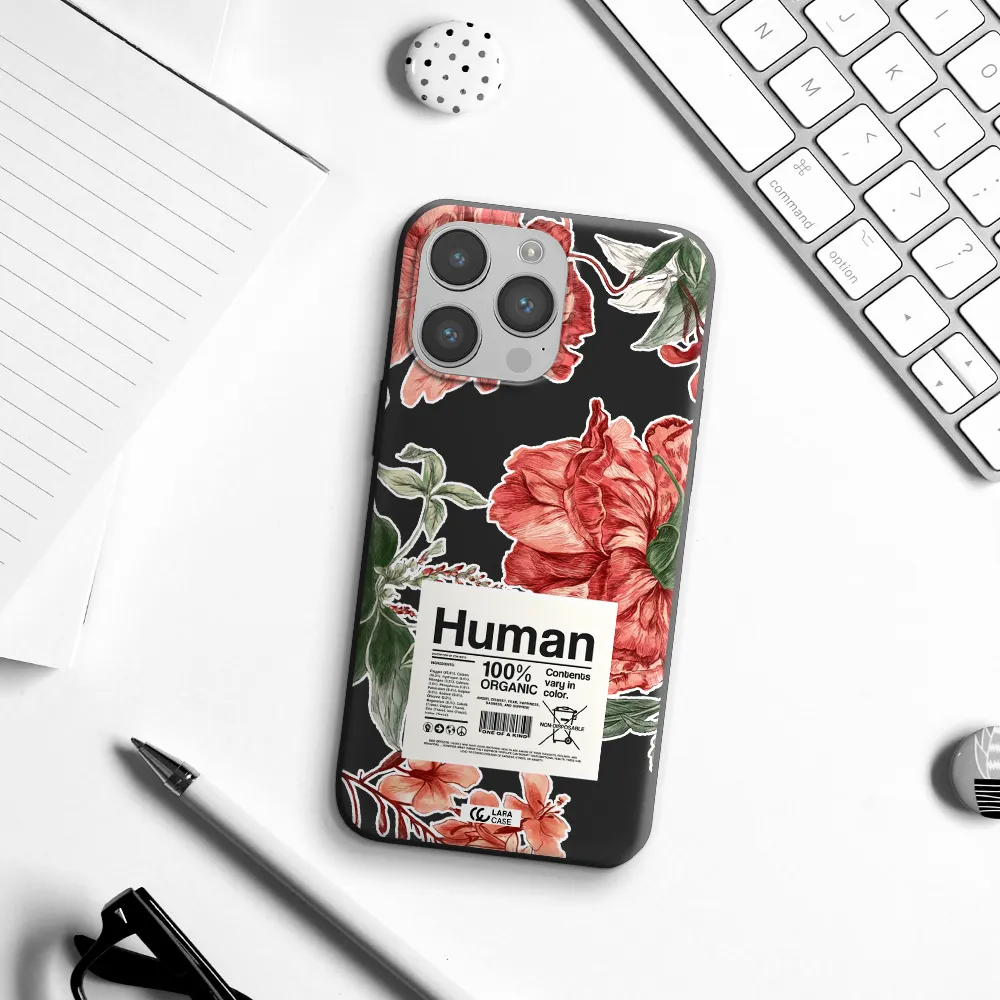 a cover of a book with flowers Apple iPhone 14 pro Silicone black Case
