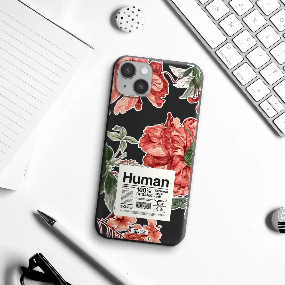 a cover of a book with flowers Apple iPhone 14 Silicone black Case